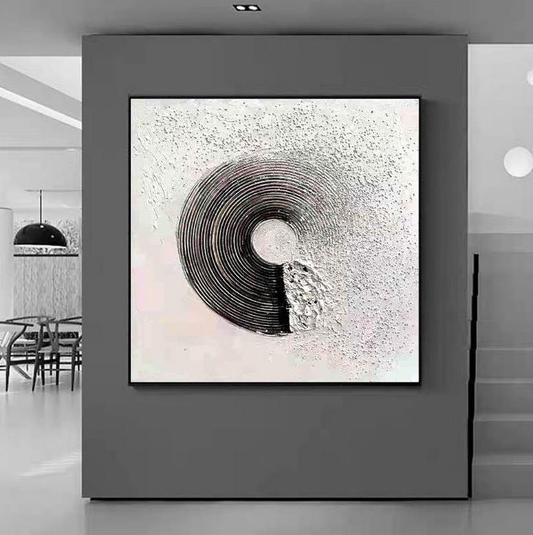 Impasto round black circle by Palette Knife wall art minimalism Oil Paintings